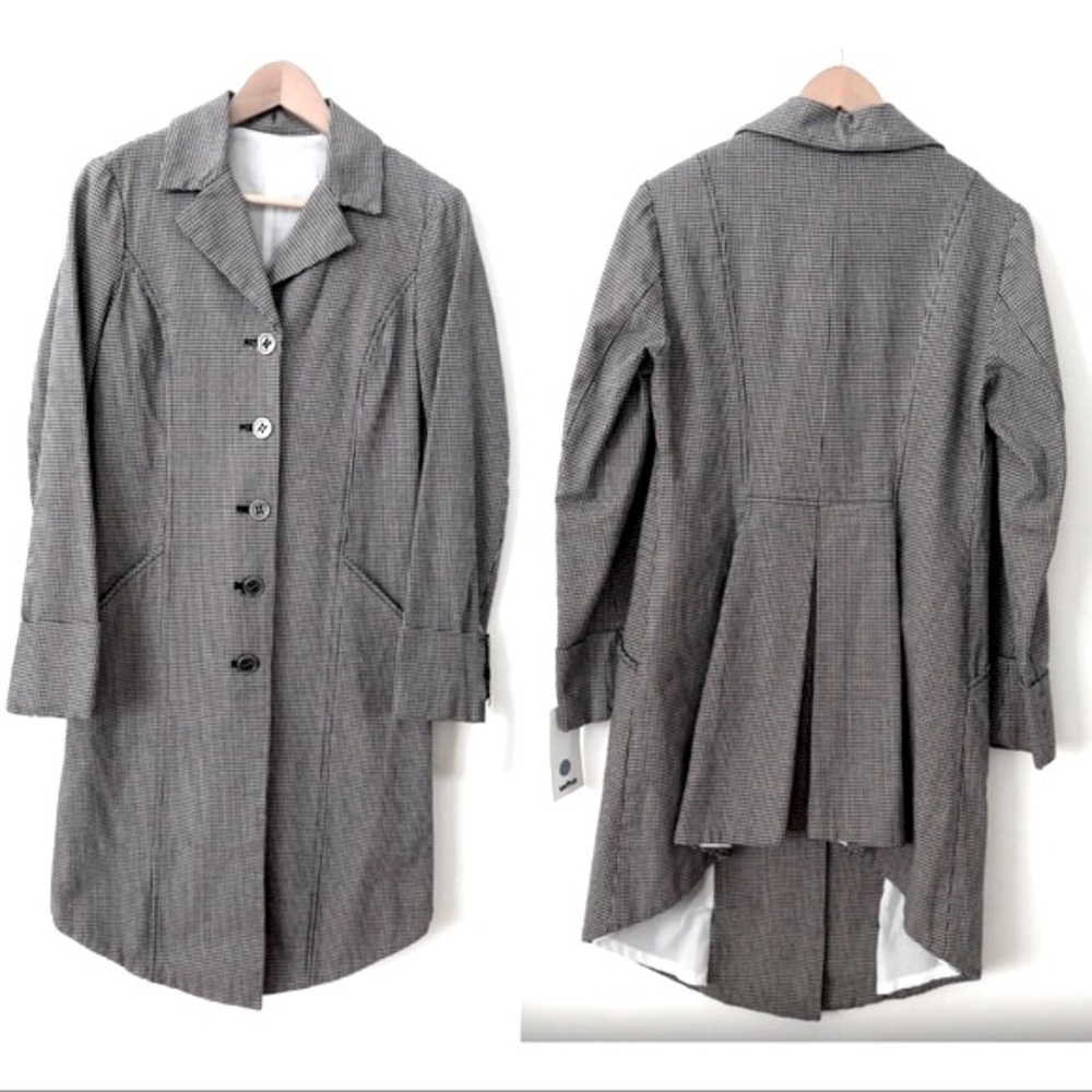 WHO Women’s Long Blazer Jacker High Low Sculpted Slimming Design Houndstooth S/M